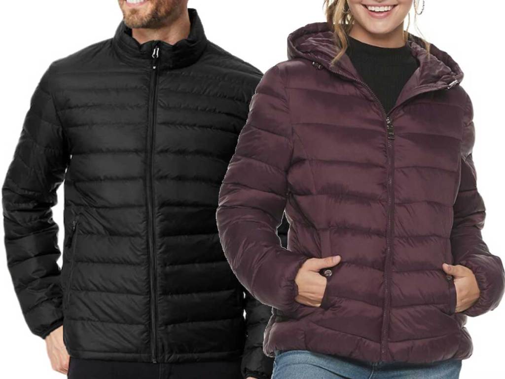 models wearing Men’s Heat Keep Nano Modern-Fit Packable Puffer Jackets and women's puffer jacket