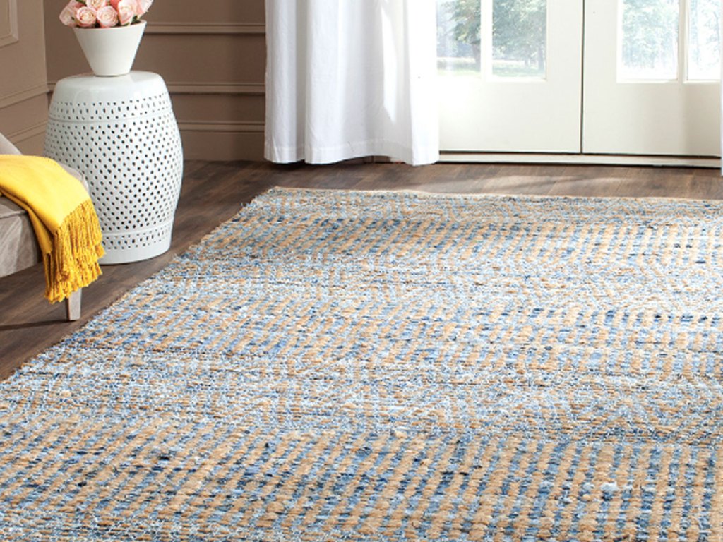 Safavieh Rugs Natural & Blue Cape Cod Jute 3'x5' rug in a living room