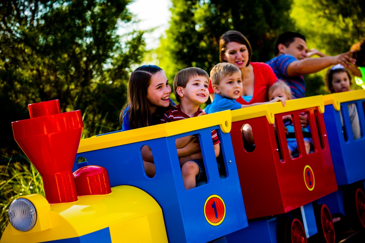 kids riding Duplo train at Legoland Florida