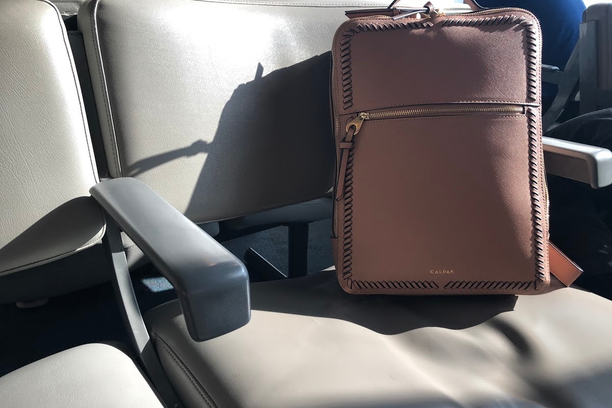 luggage bag on airplane seat