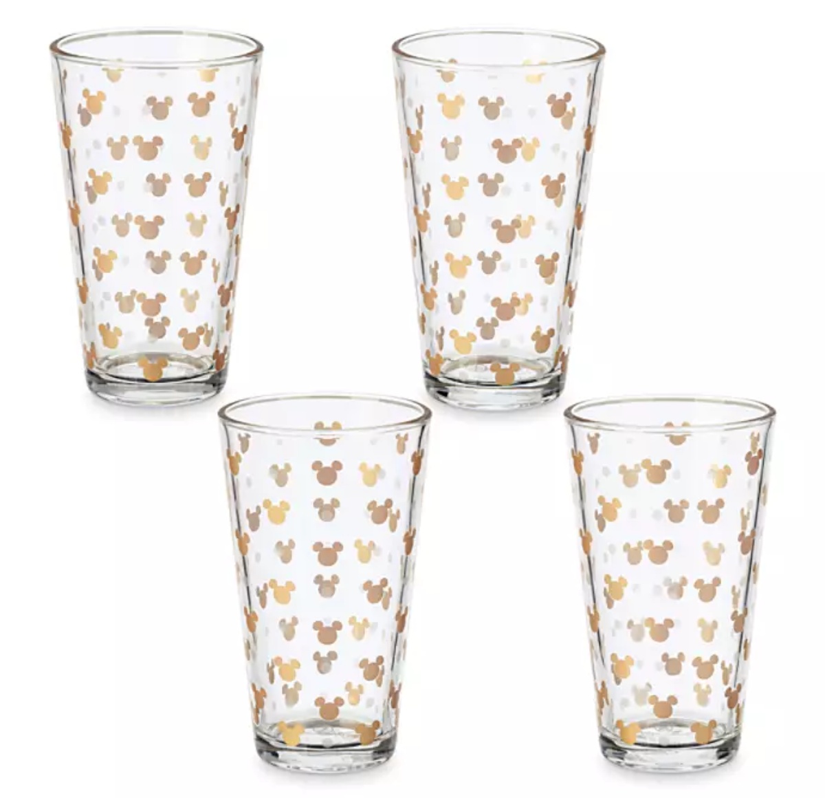 4 Disney glasses with gold Mickeys