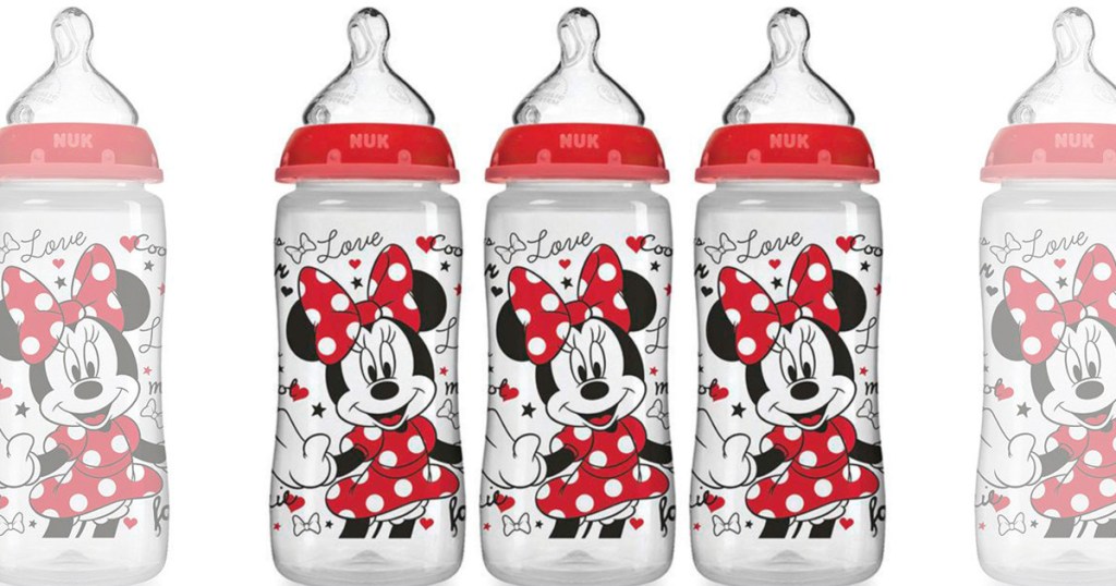 nuk clear bottles with minnie mouse graphic on front