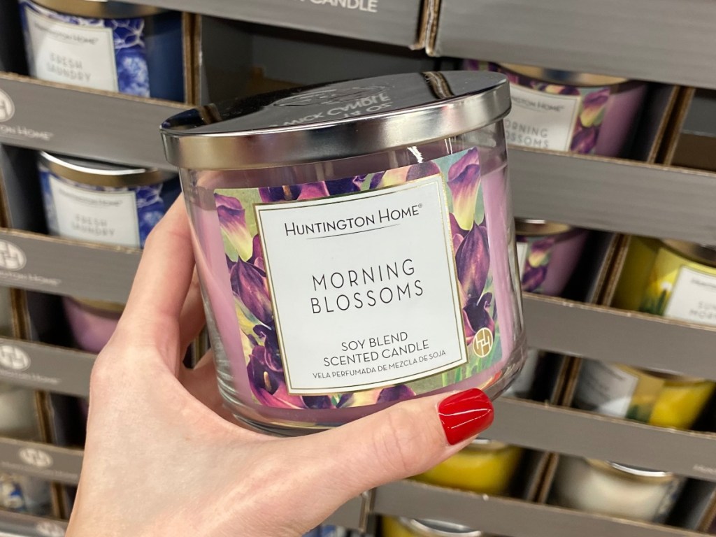 hand holding Morning Blossoms soy candle