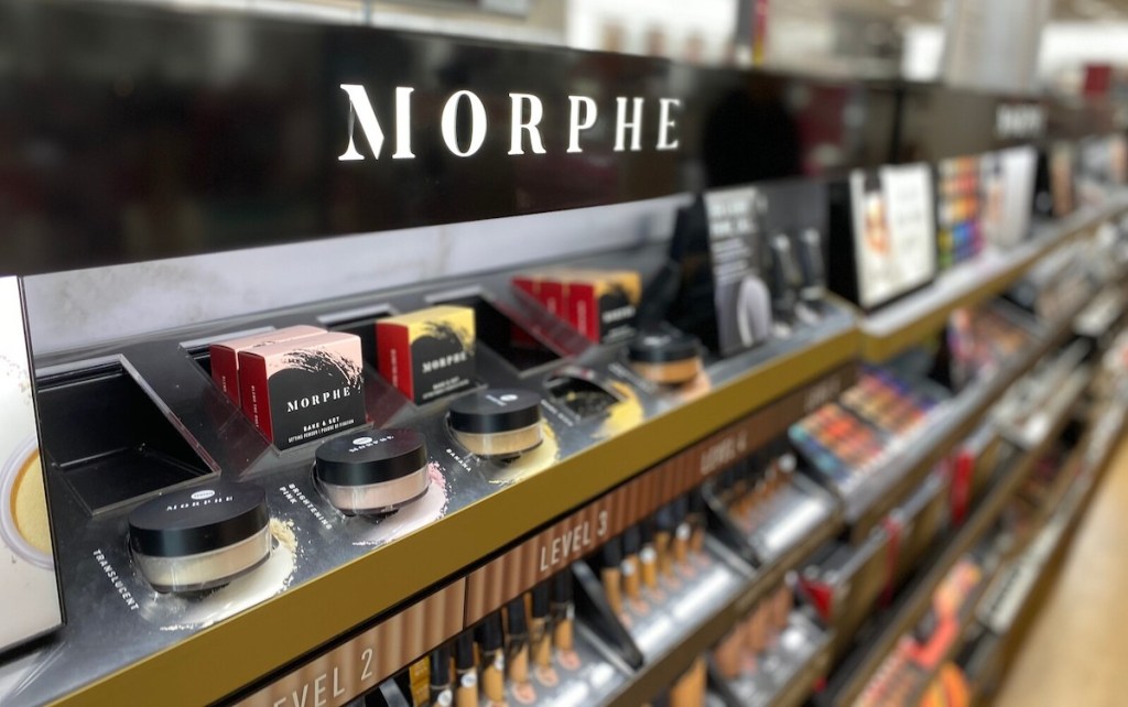 row of morphe products in store