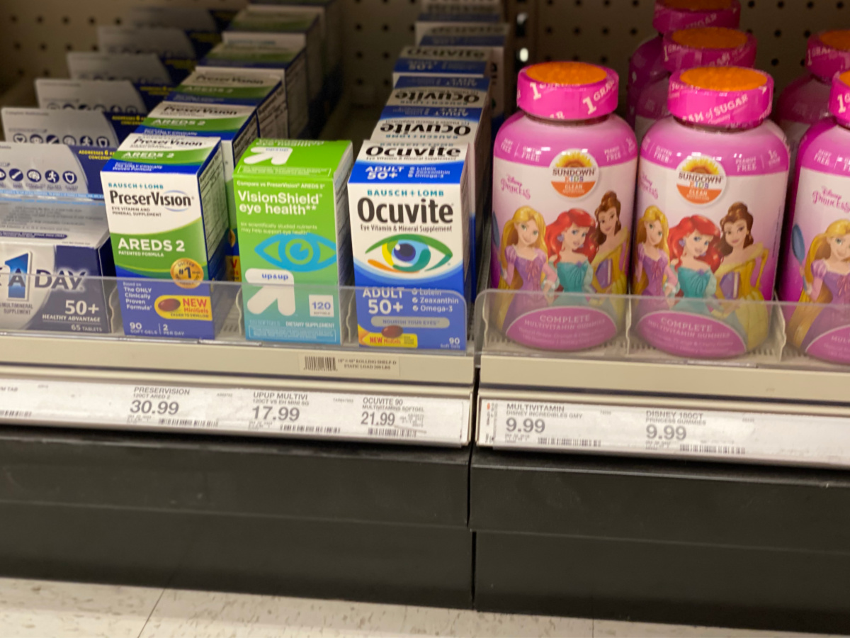 Ocuvite Multivitamin on shelf in store next to other vitamins
