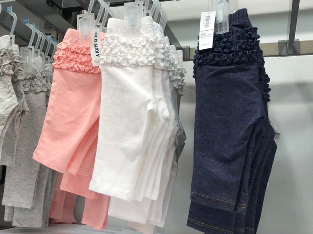 Baby Girl Leggings hanging on rack at Old Navy