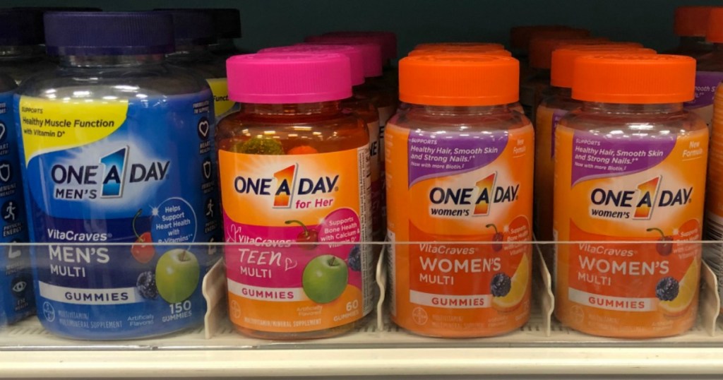 bottles of vitamins on a store shelf