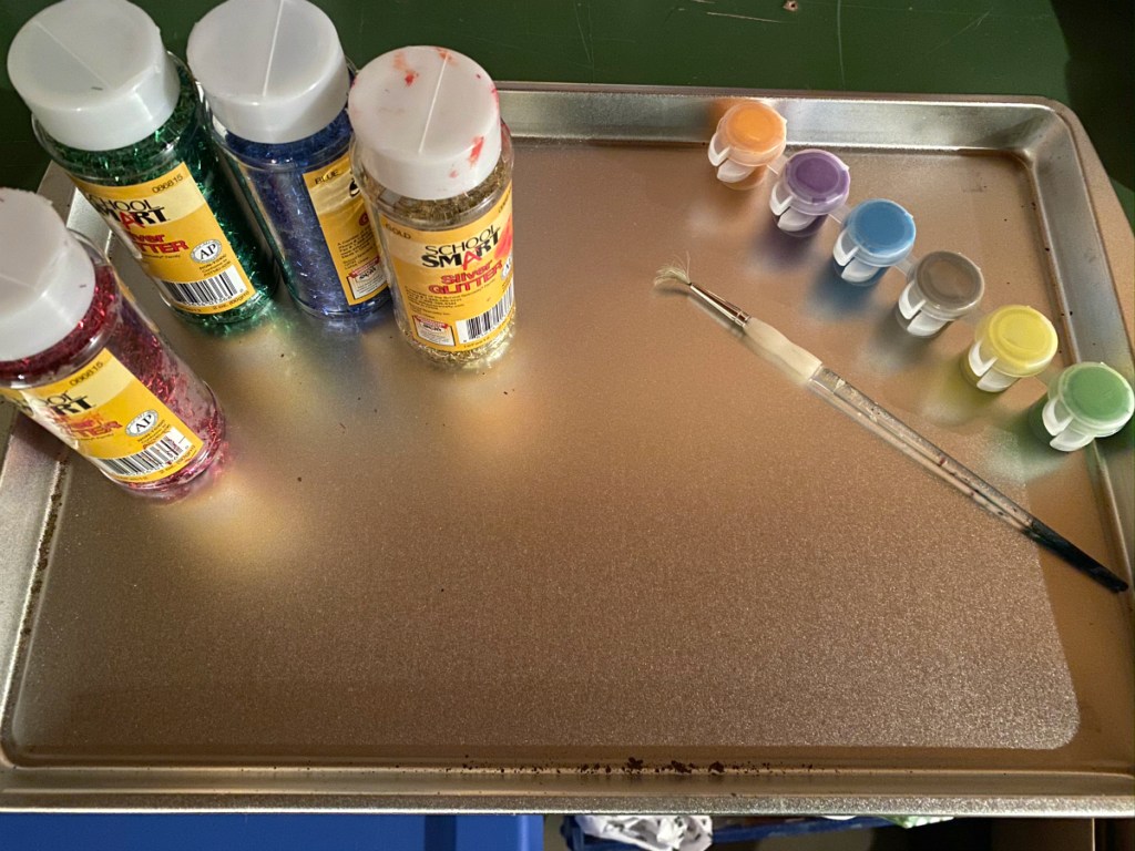 paint supplies on tray