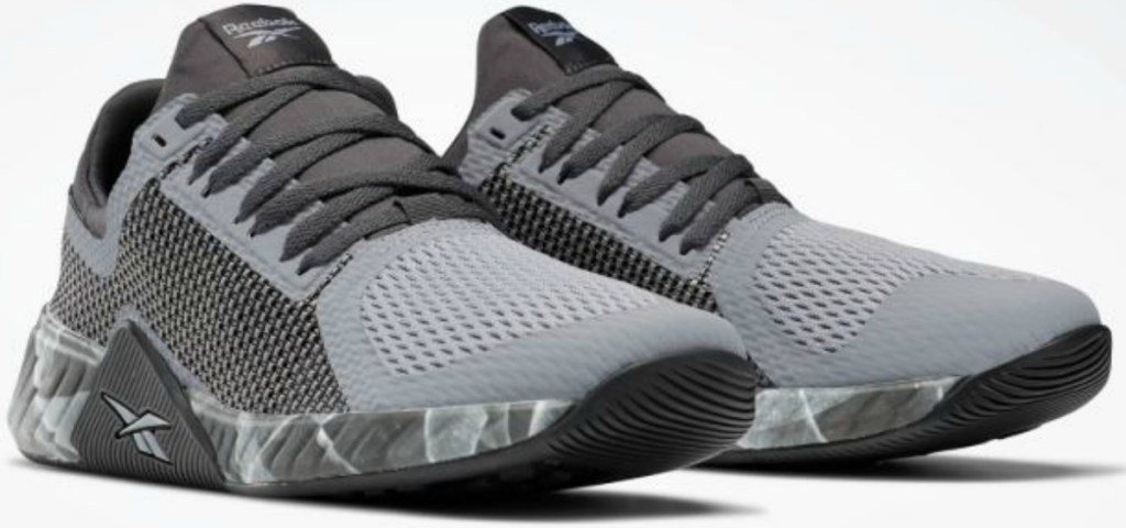 pair of men's shoes in gray and black