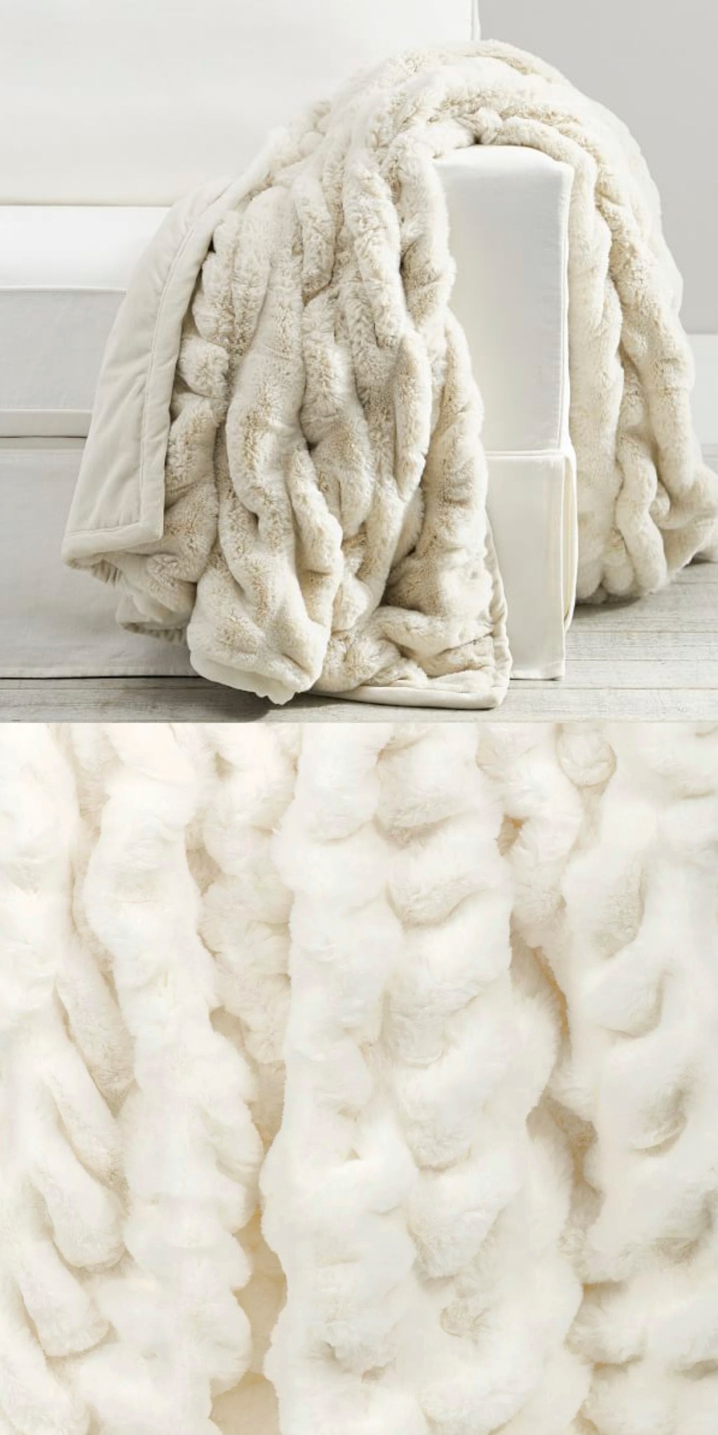 comparison of ivory cream colored faux fur throw blankets