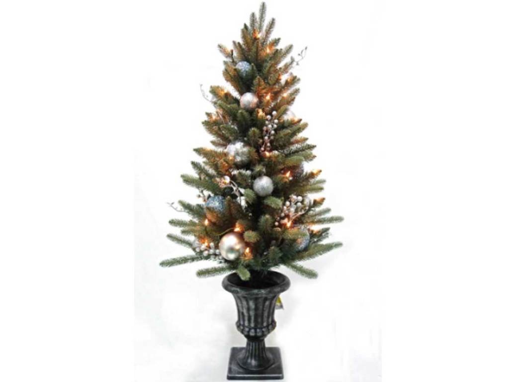 Home Accents Holiday 4' Pre-Lit Decorated Blue Spruce Potted Artificial Christmas Tree with 50-Clear Lights