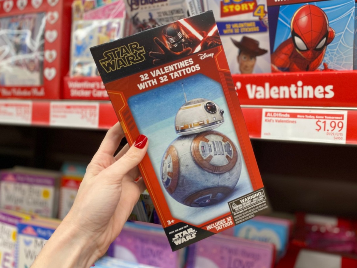 hand holding box of Star Wars Valentines