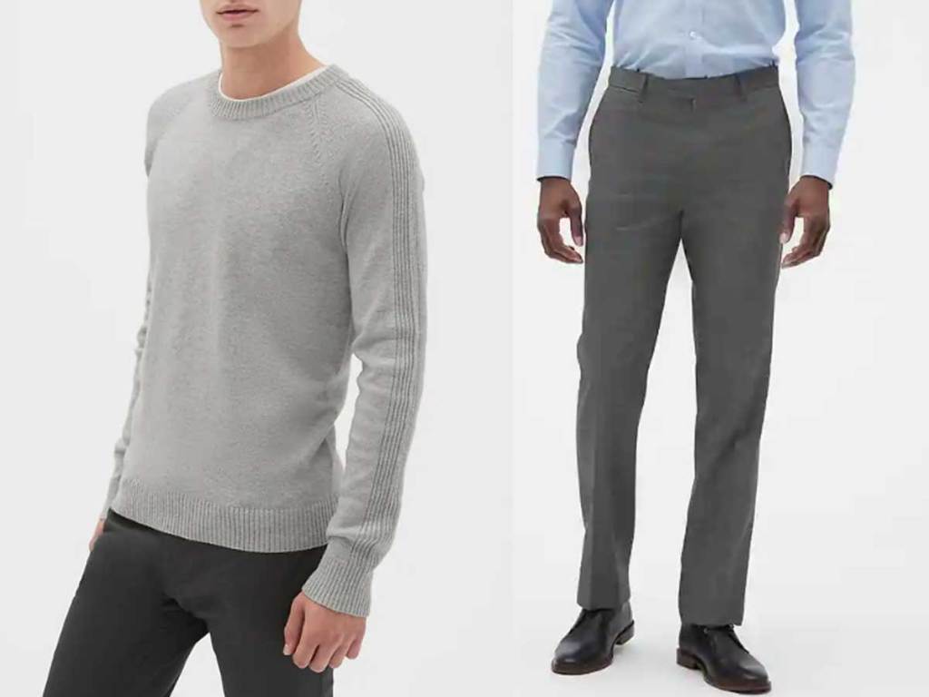 male models wearing Raglan Crew-Neck Sweater and pants 