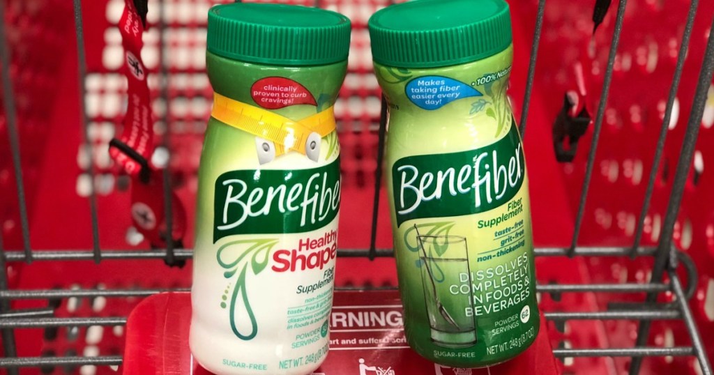 fiber supplement powder in a store shopping cart