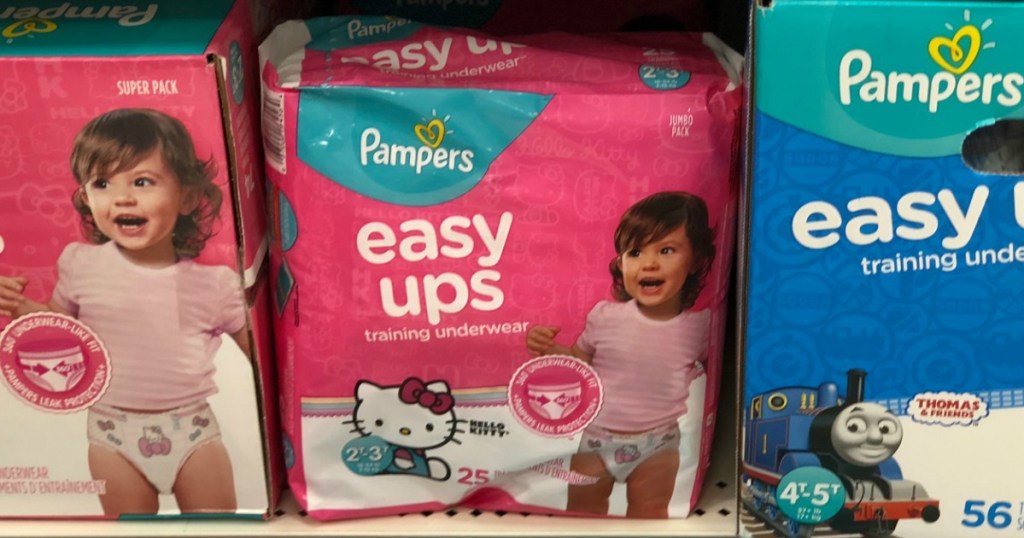 bags of training pants on a store shelf