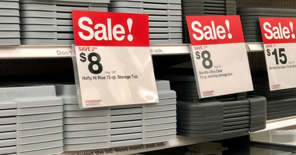 storage bins on a shelf in a store