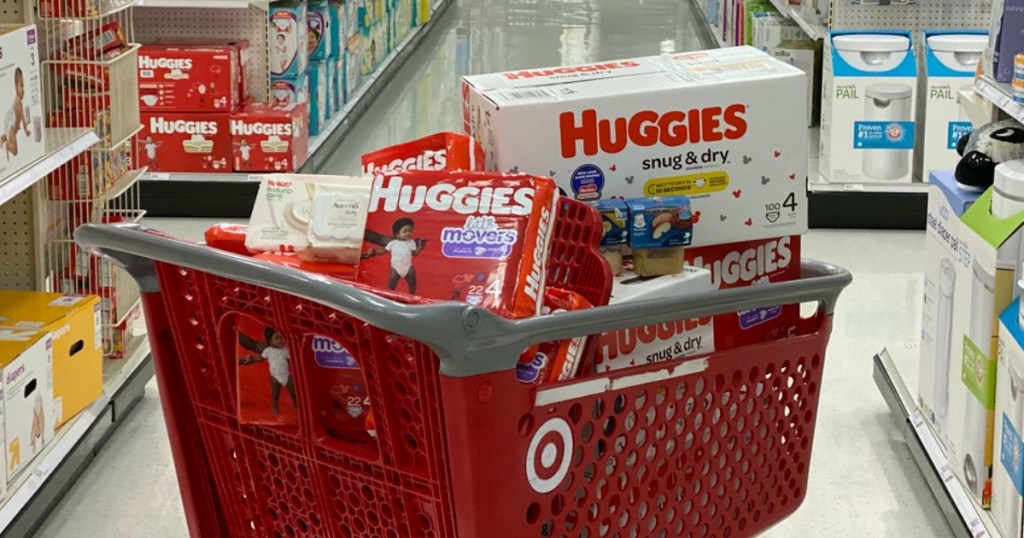 cart full of baby products in a store