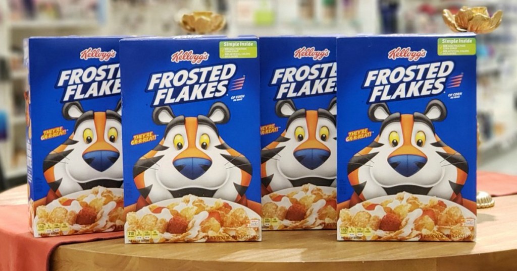 frosted flakes cereal on a table in a store