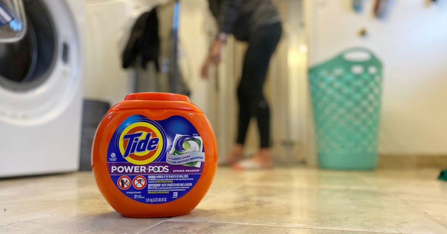 Tide Power PODS on laundry room floor