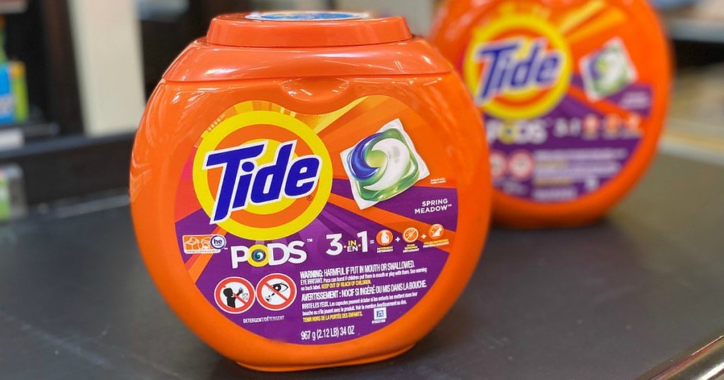 package of laundry detergent pods on store shelf