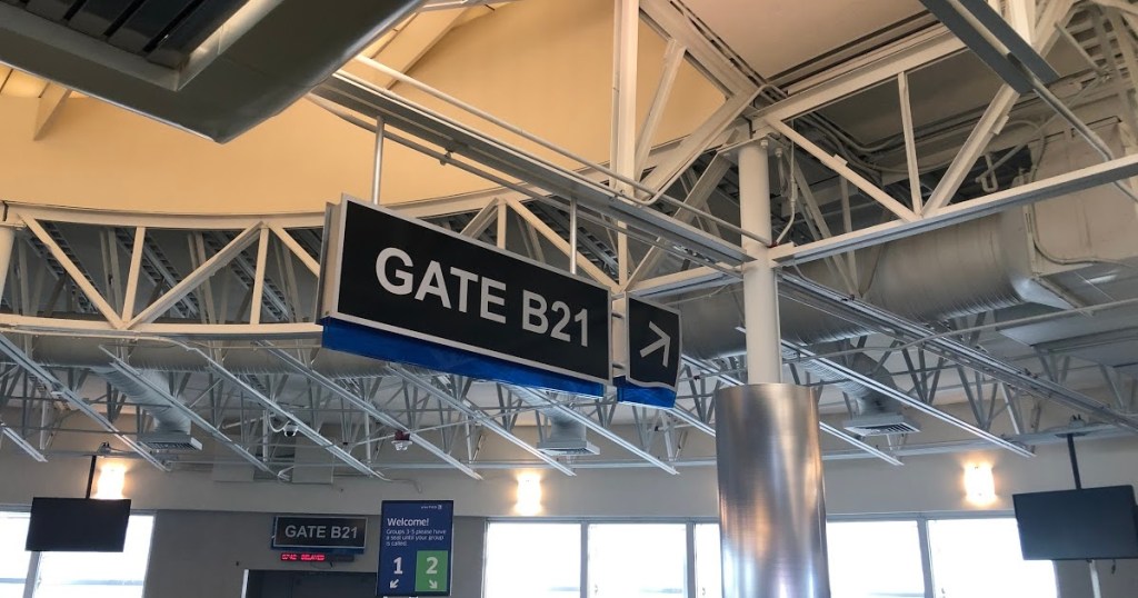 gate b 21 sign in airport