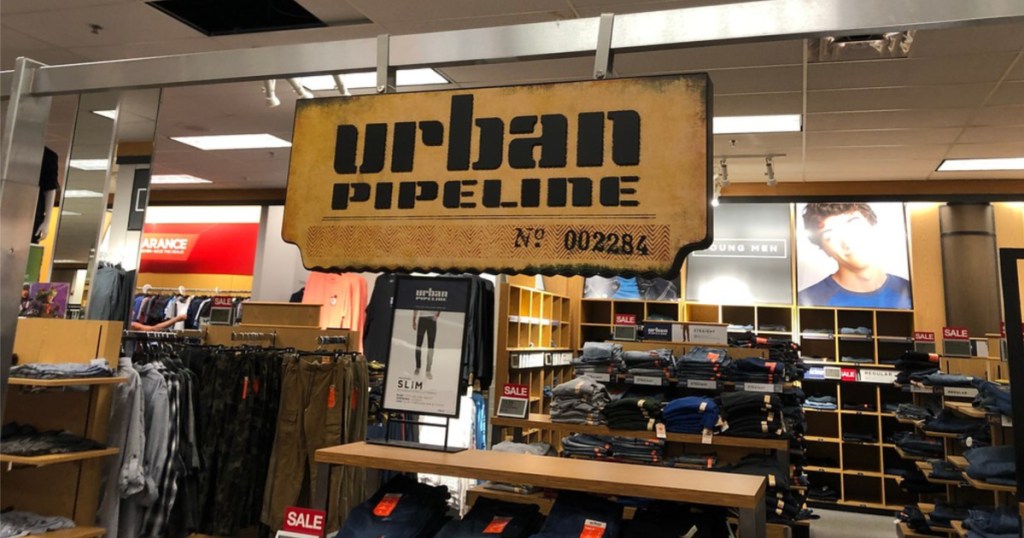 urban pipeline sign and clothing in store