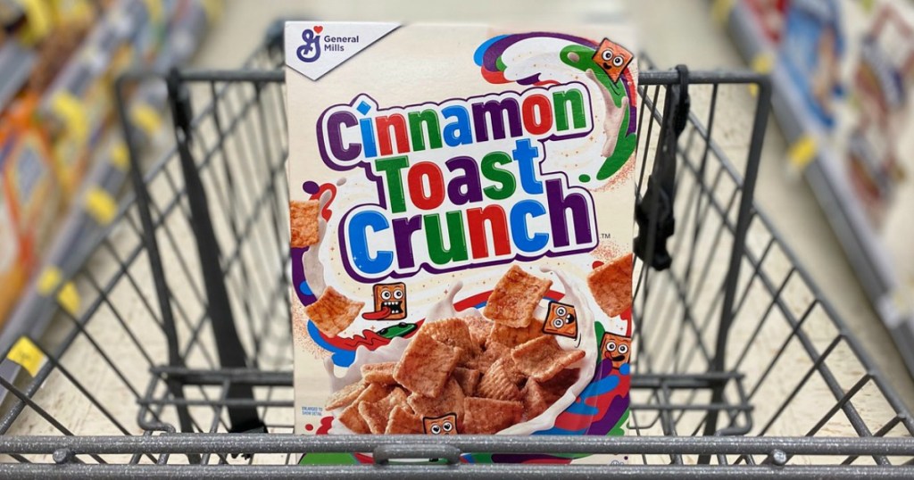 cereal in a store shopping cart