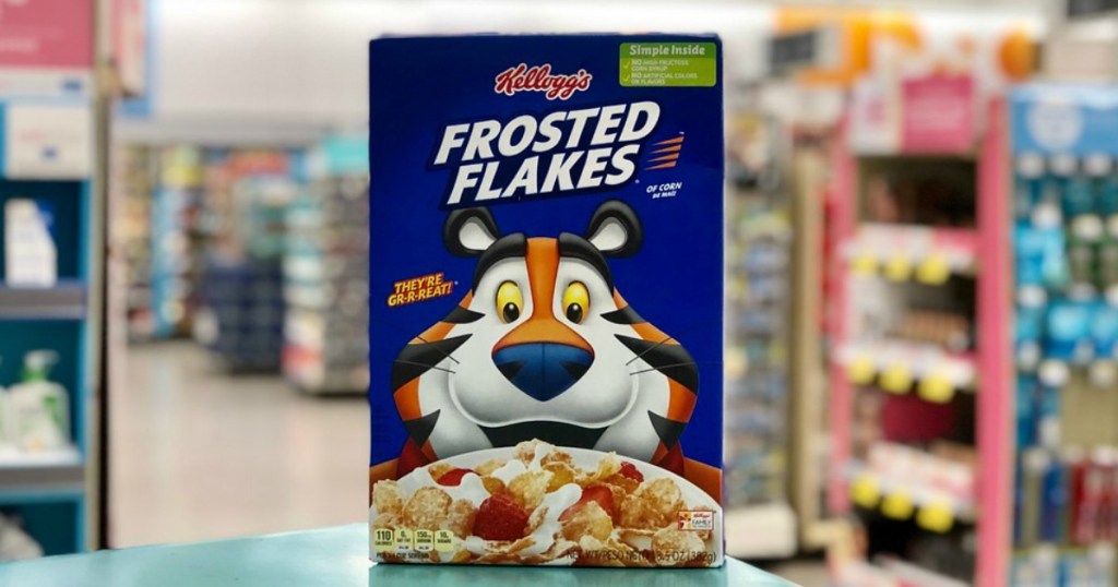 kellogg's frosted flakes on display in a store