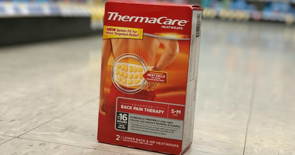 thermacare heatwraps on the floor at walgreens