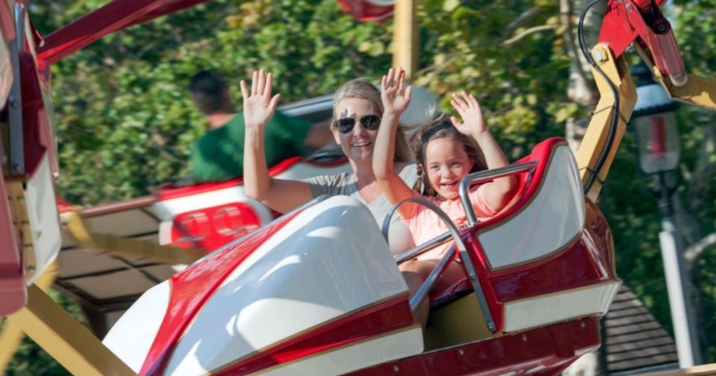 mother and daughter on ride at Worlds of Fun