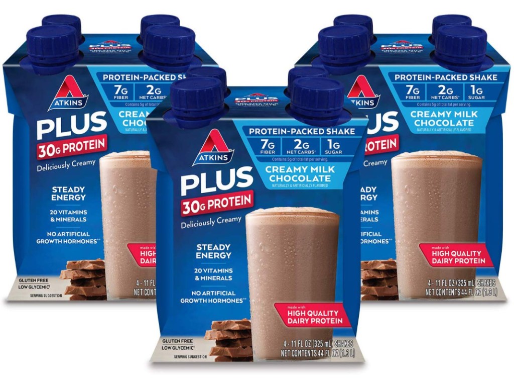 Packs of chocolate protein shakes