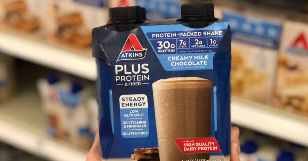Chocolate protein shake pack in store aisle