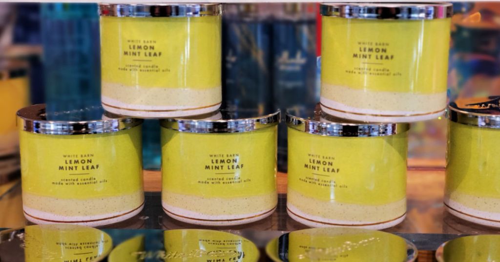 stacked Bath & Body Works Lemon Mint Leaf Candles