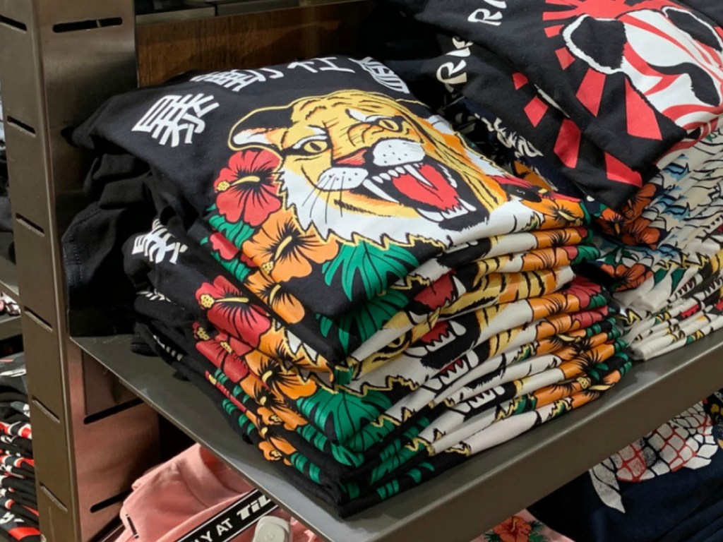 In-store display of boys graphic tees 