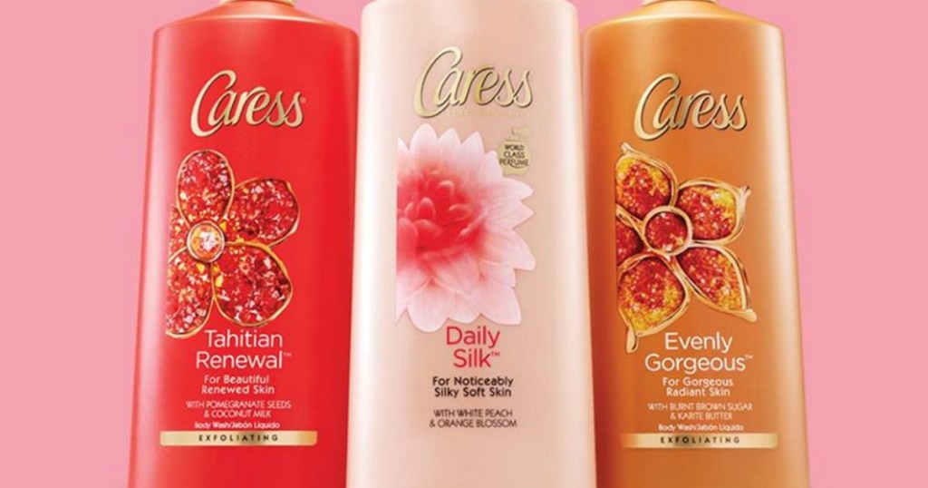 three bottles of Caress body wash