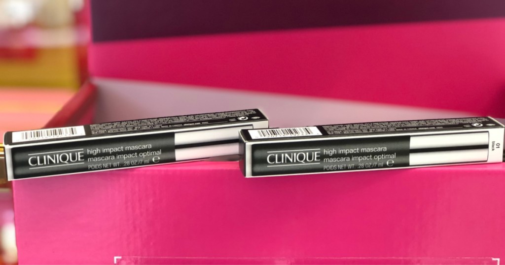 two Clinique High Impact Mascara on pink shelf at ulta