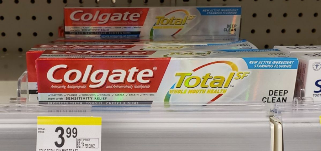 box of toothpaste sitting on a store shelf