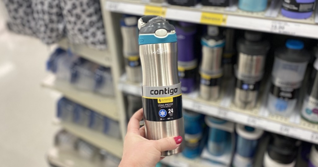 woman hand holding Contigo Autospout Straw Ashland Stainless Steel Chill Hydration Bottle in target