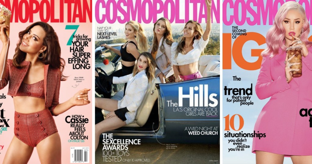 3 different issues of Cosmopolitan Magazine