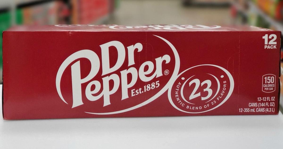 pack of Dr Pepper sitting on a shelf