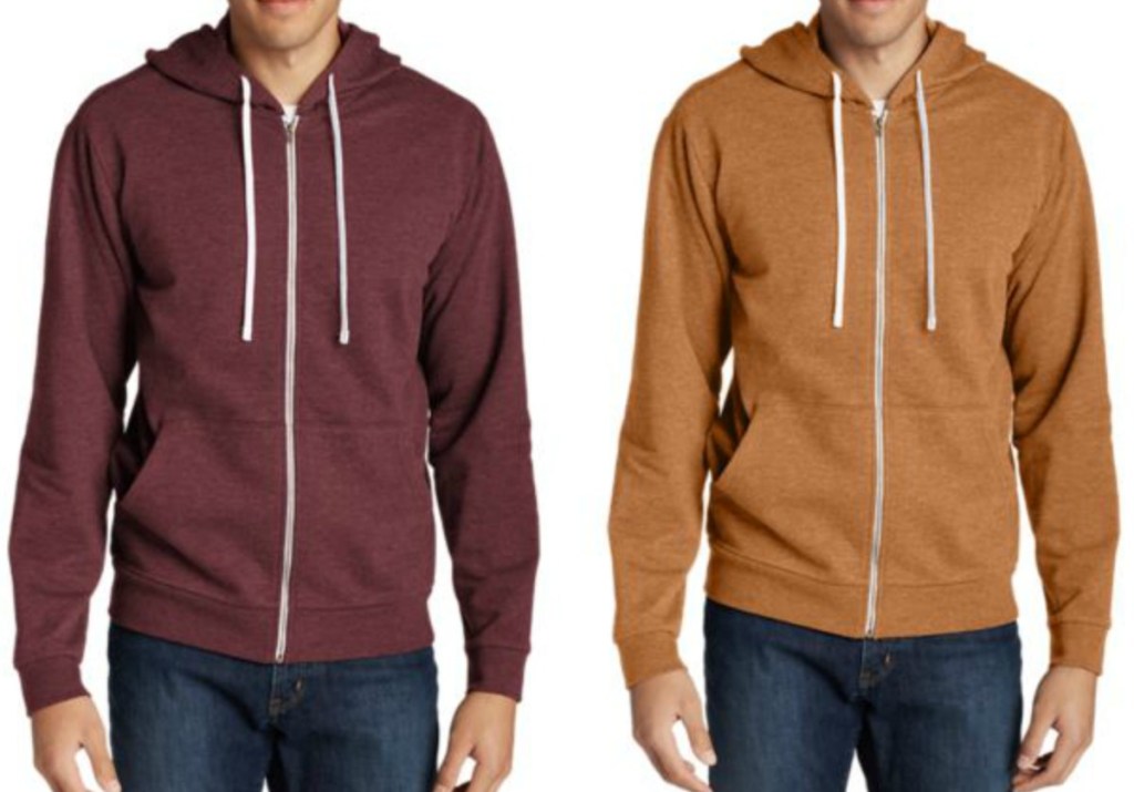 Two men wearing hoodies - maroon and yellow