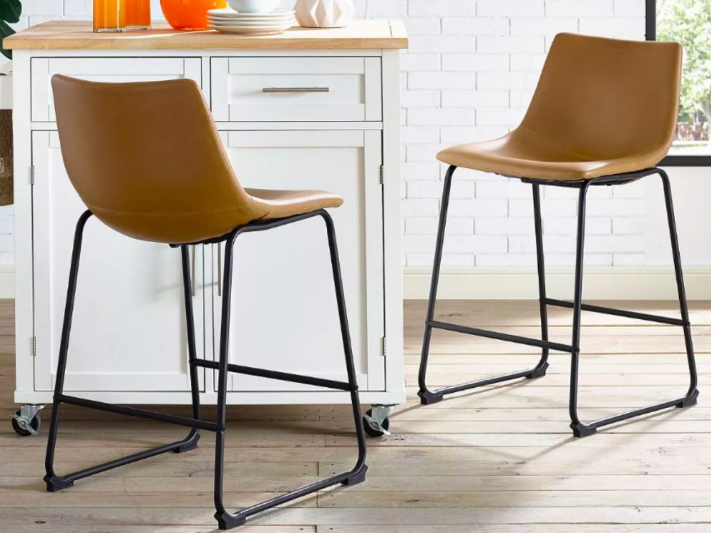 Faux Leather Counter Stools in the kitchen