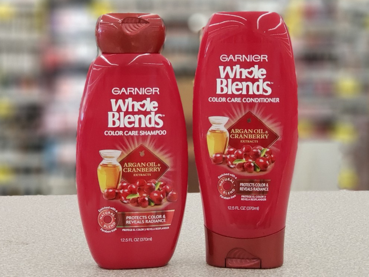 Two bottles of shampoo in store