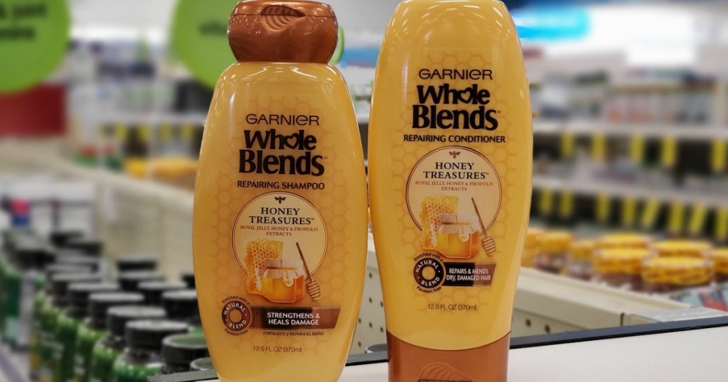 bottle of hair care products on shelf in store