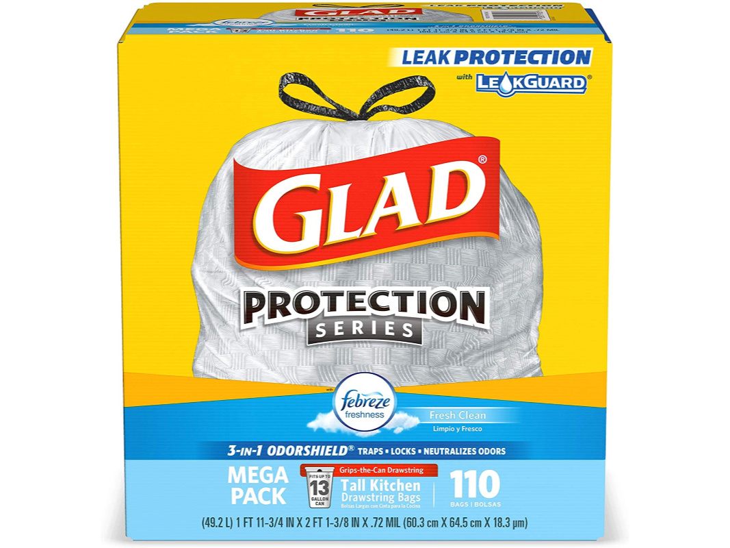 Glad Tall Kitchen Trash Bags 110 Count Just 10 38 Shipped On Amazon   Glad 13 Gal. Tall Kitchen Drawstring Febreze Fresh Clean Odorshield Trash Bags 1 