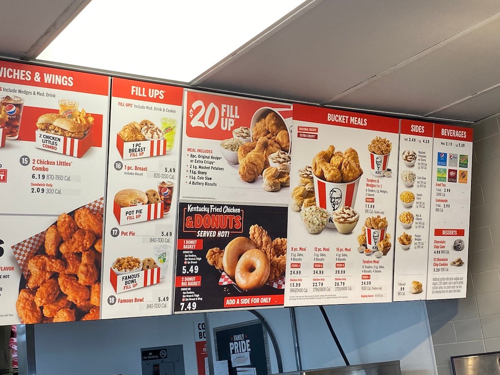 kfc recent menu