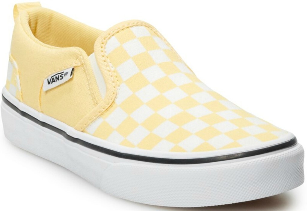 Kids yellow checkered slip-on skater style shoe