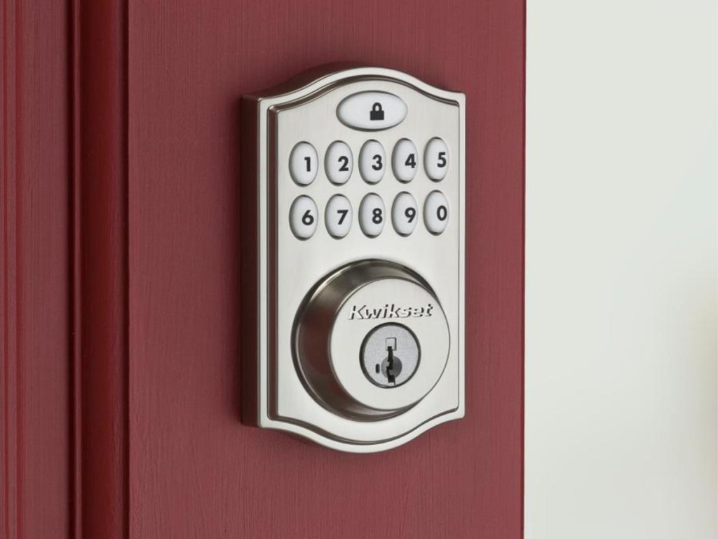 kwikset silver key kpad on red door