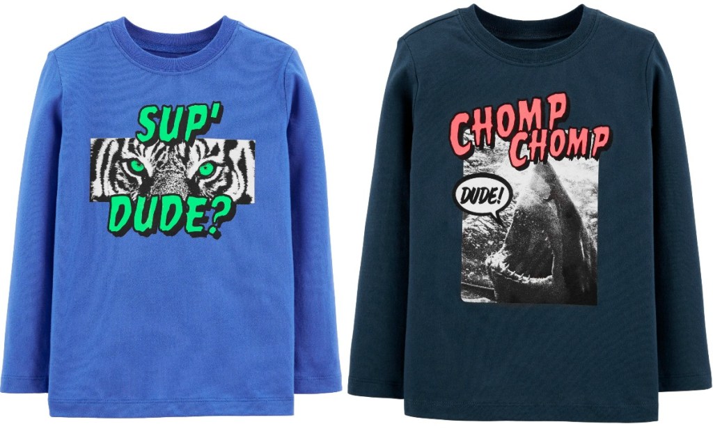 Two styles of boys long sleeve graphic tees
