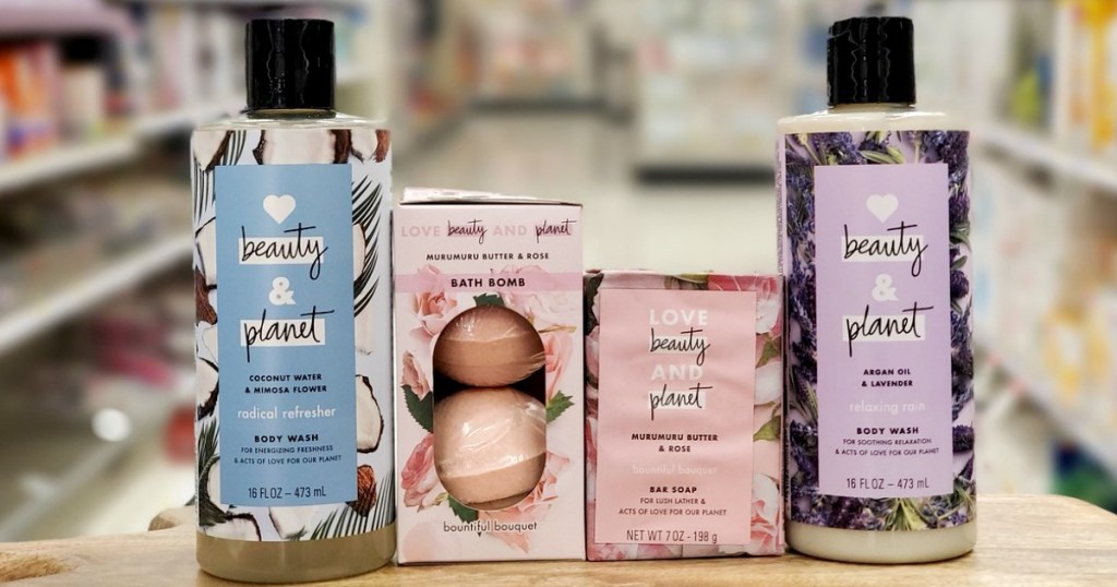 Four beauty and skincare products on display at Target